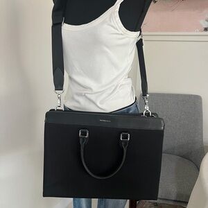 Maverick & Co Alpha Leather Trimmed Briefcase Black Work Travel Crossbody Strap